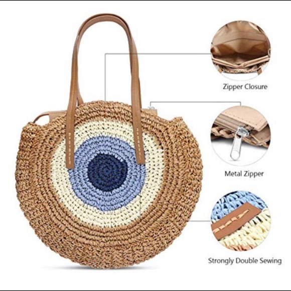 ❤️❤️❤️❤️Tan Basket Straw Top Handle Bag Beach Vacation Shoulder Tote Purse NEW - Picture 12 of 12